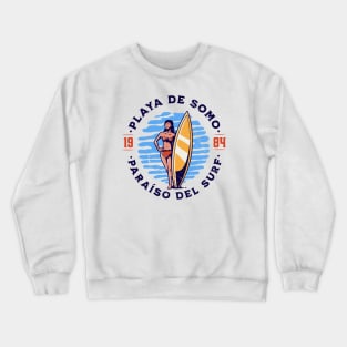 Vintage Playa de Somo, Spain Surfer's Paradise // Retro Surfing 1980s Badge B Crewneck Sweatshirt